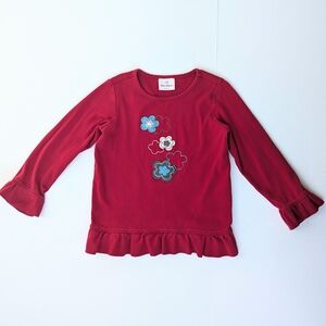 Hanna Andersson Red Long Sleeve Top with Floral Applique